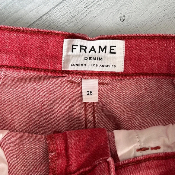 FRAME Faded Red Denim Mini Skirt Size 26 - Picture 6 of 8